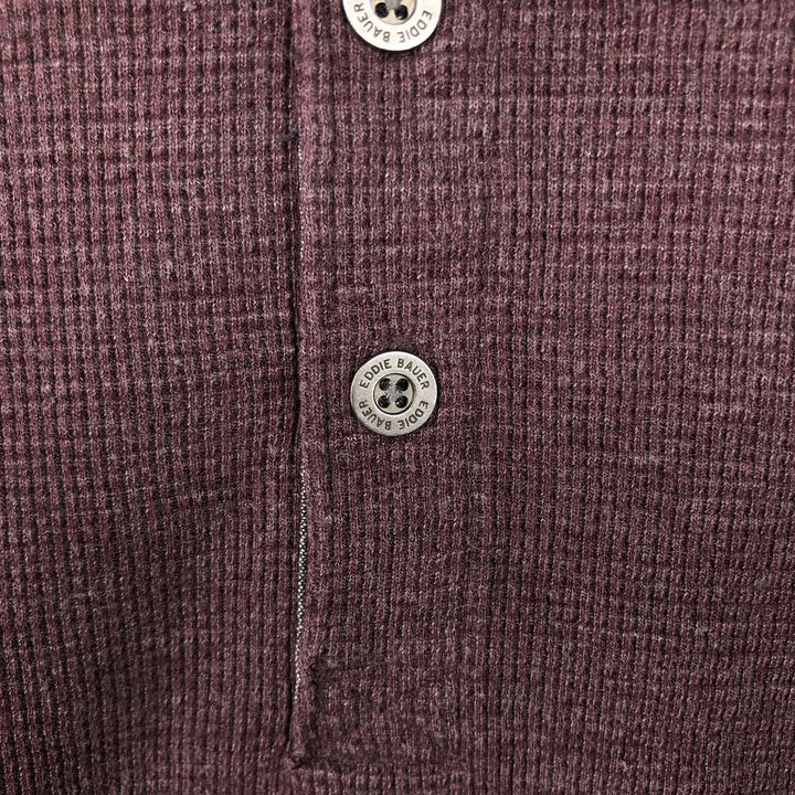 Eddie Bauer Men's Thermal Long Sleeve T-Shirt, Waffle Henley, Size L cotton red type reddish brown Vintage Second Hand