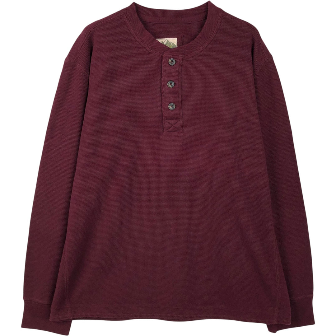 Eddie Bauer Men's Thermal Long Sleeve T-Shirt, Waffle Henley, Size L cotton Red type red-purple Vintage Second Hand