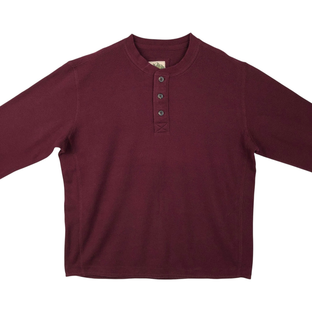 Eddie Bauer Men's Thermal Long Sleeve T-Shirt, Waffle Henley, Size L cotton Red type red-purple Vintage Second Hand