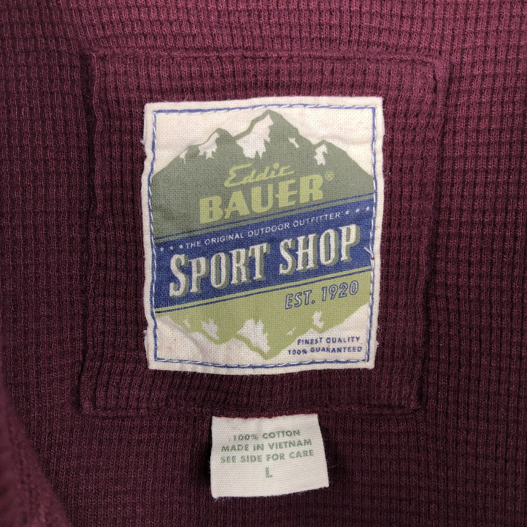 Eddie Bauer Men's Thermal Long Sleeve T-Shirt, Waffle Henley, Size L cotton Red type red-purple Vintage Second Hand