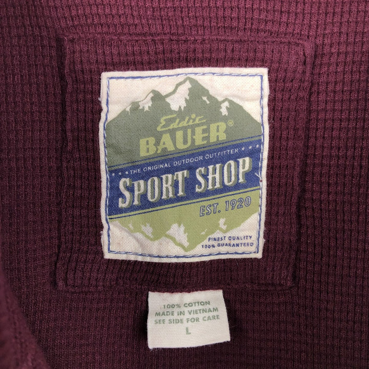 Eddie Bauer Men's Thermal Long Sleeve T-Shirt, Waffle Henley, Size L cotton Red type red-purple Vintage Second Hand