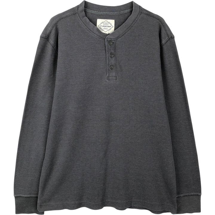 2000'S St. John's Bay Henley Neck Thermal Long-Sleeve T-Shirt (Men's Size L) cotton Charcoal Vintage Second Hand