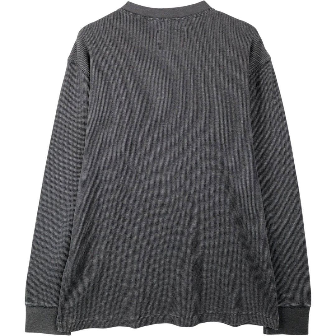 2000'S St. John's Bay Henley Neck Thermal Long-Sleeve T-Shirt (Men's Size L) cotton Charcoal Vintage Second Hand