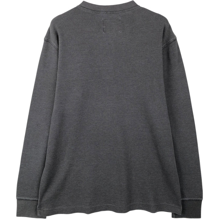 2000'S St. John's Bay Henley Neck Thermal Long-Sleeve T-Shirt (Men's Size L) cotton Charcoal Vintage Second Hand