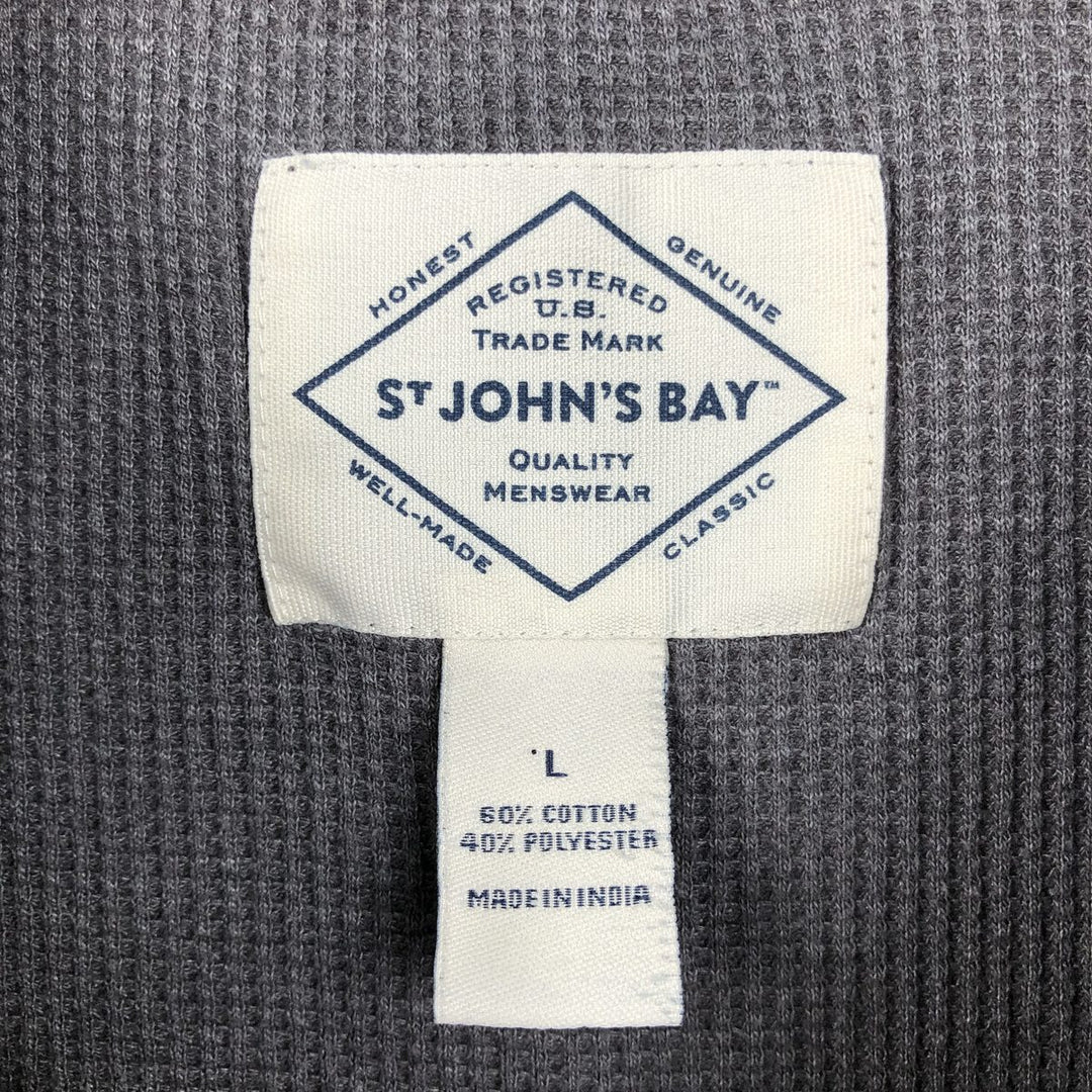 2000'S St. John's Bay Henley Neck Thermal Long-Sleeve T-Shirt (Men's Size L) cotton Charcoal Vintage Second Hand