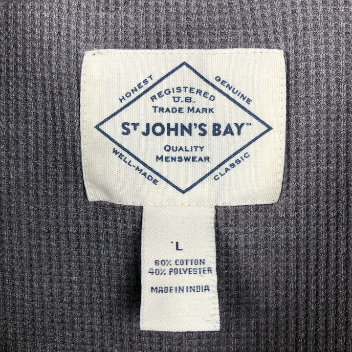 2000'S St. John's Bay Henley Neck Thermal Long-Sleeve T-Shirt (Men's Size L) cotton Charcoal Vintage Second Hand