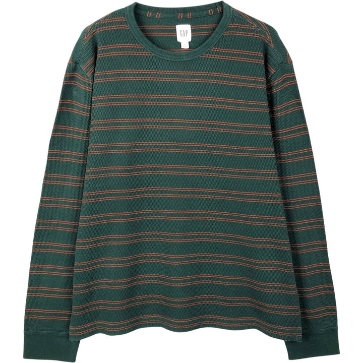 2000'S GAP Border Pattern Thermal Long-Sleeve T-Shirt Honeycomb Men's Size L (approx.) cotton green type Vintage Second Hand