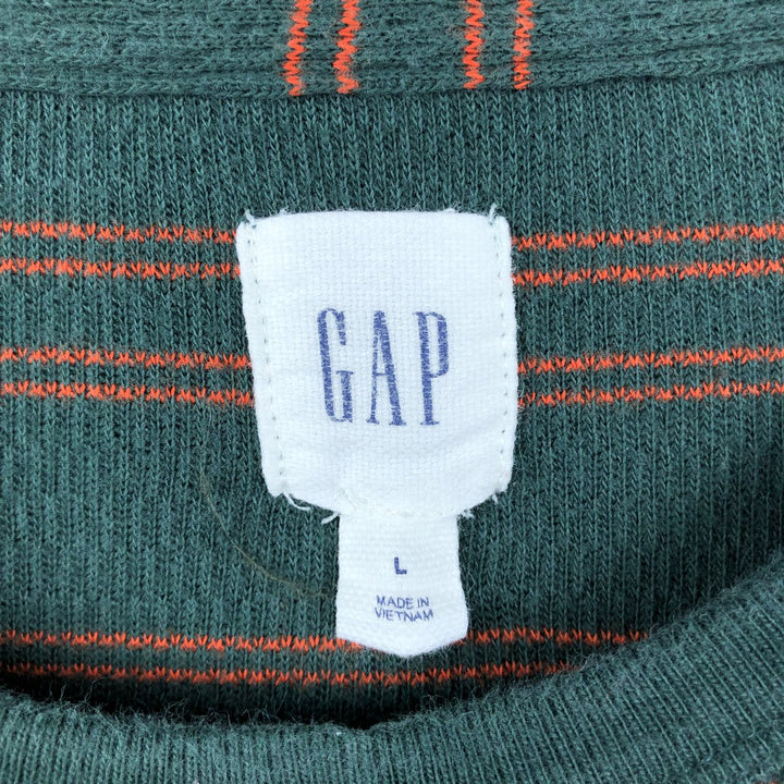2000'S GAP Border Pattern Thermal Long-Sleeve T-Shirt Honeycomb Men's Size L (approx.) cotton green type Vintage Second Hand