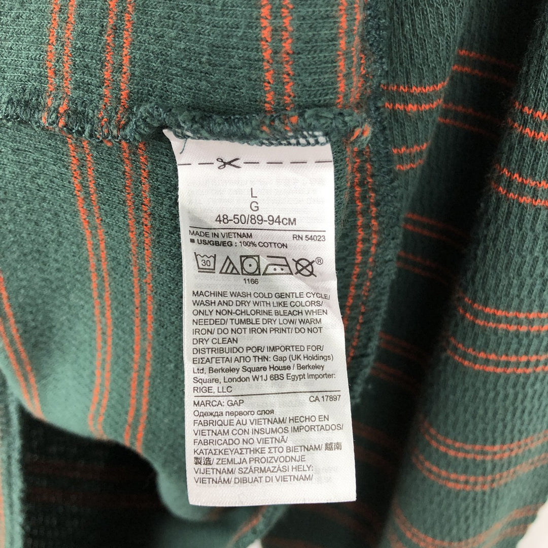 2000'S GAP Border Pattern Thermal Long-Sleeve T-Shirt Honeycomb Men's Size L (approx.) cotton green type Vintage Second Hand