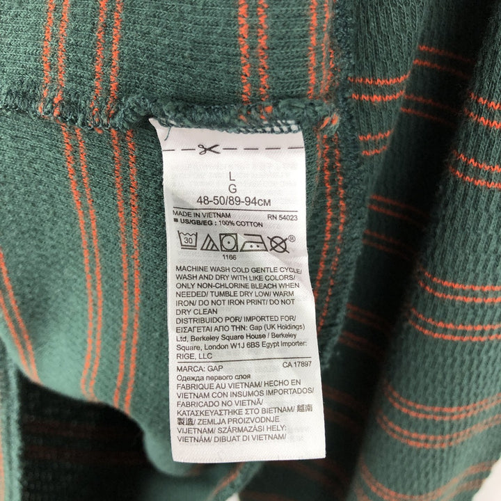 2000'S GAP Border Pattern Thermal Long-Sleeve T-Shirt Honeycomb Men's Size L (approx.) cotton green type Vintage Second Hand
