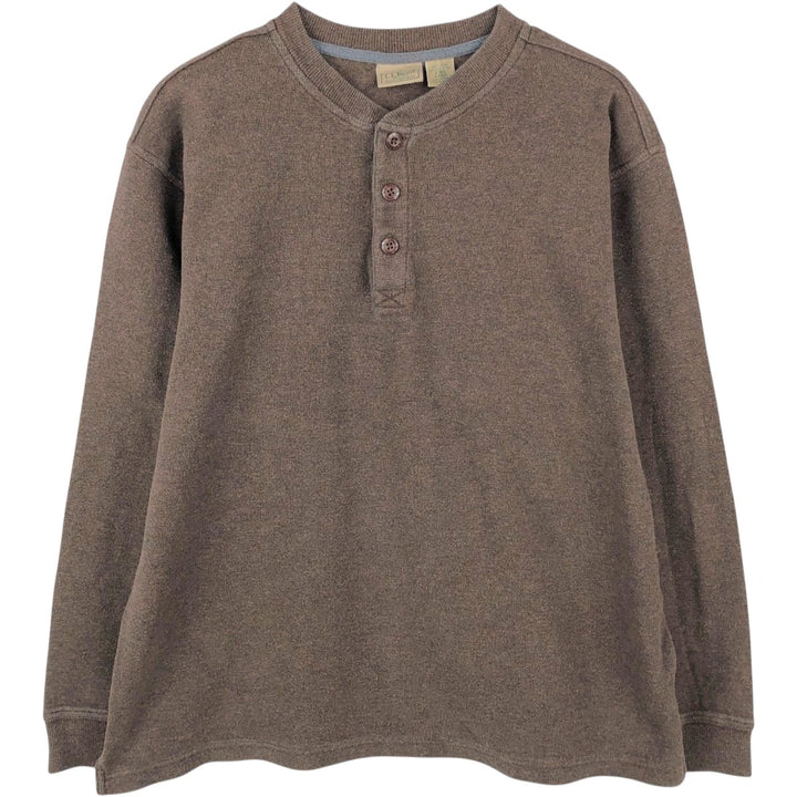 90s-00'S LLBean Henley Neck Thermal Long-Sleeve T-Shirt, Men's Size L (Equivalent), Vintage cotton brown type Vintage Second Hand