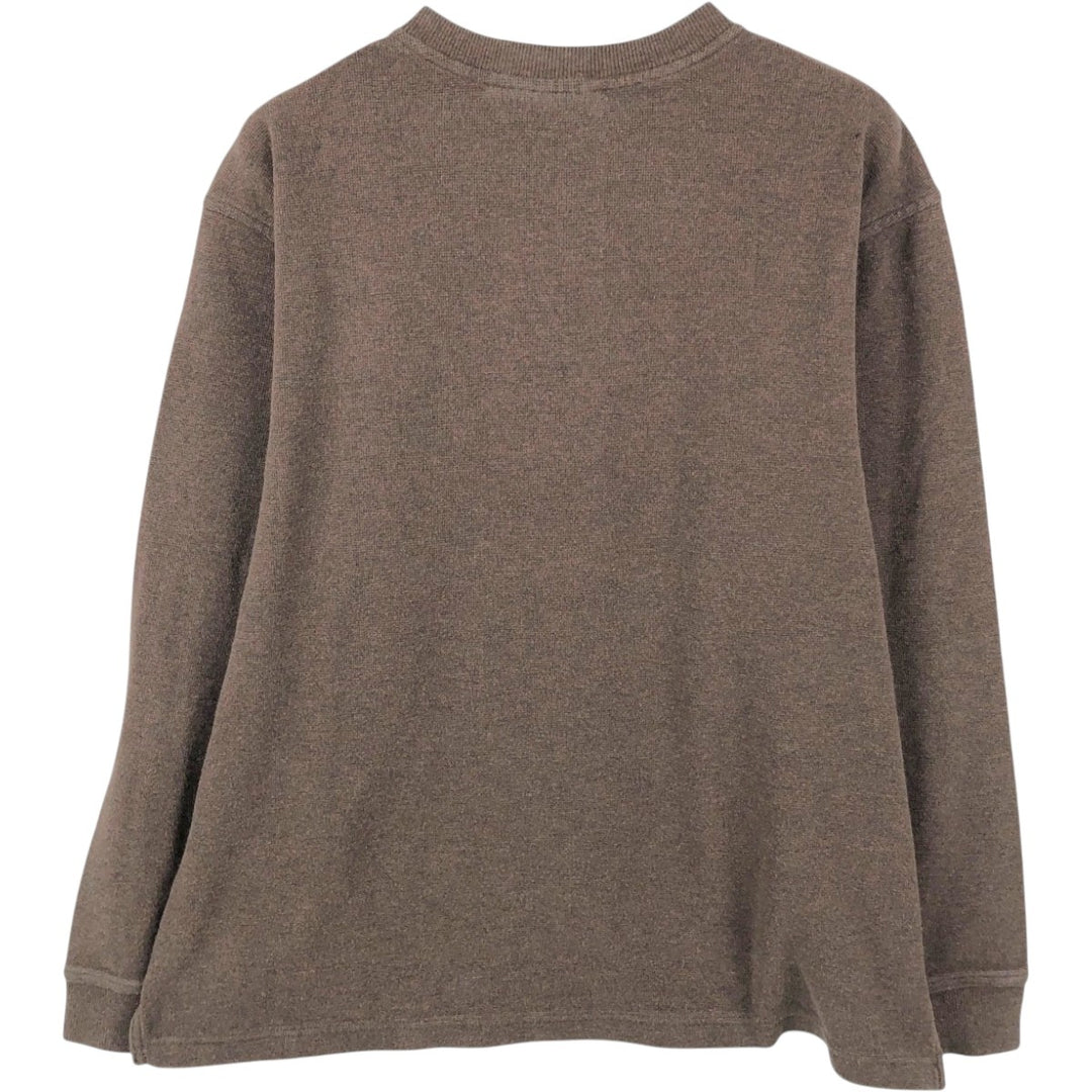 90s-00'S LLBean Henley Neck Thermal Long-Sleeve T-Shirt, Men's Size L (Equivalent), Vintage cotton brown type Vintage Second Hand