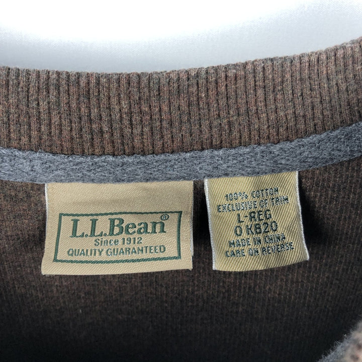 90s-00'S LLBean Henley Neck Thermal Long-Sleeve T-Shirt, Men's Size L (Equivalent), Vintage cotton brown type Vintage Second Hand
