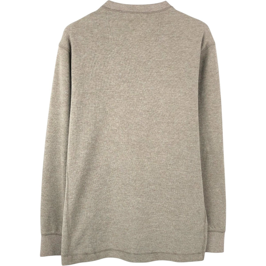 Eddie Bauer Henley Neck Thermal Long T-Shirt Waffle Men's M Size cotton beige type brown Vintage Second Hand