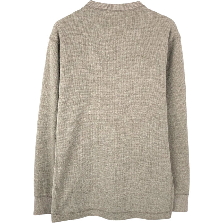 Eddie Bauer Henley Neck Thermal Long T-Shirt Waffle Men's M Size cotton beige type brown Vintage Second Hand