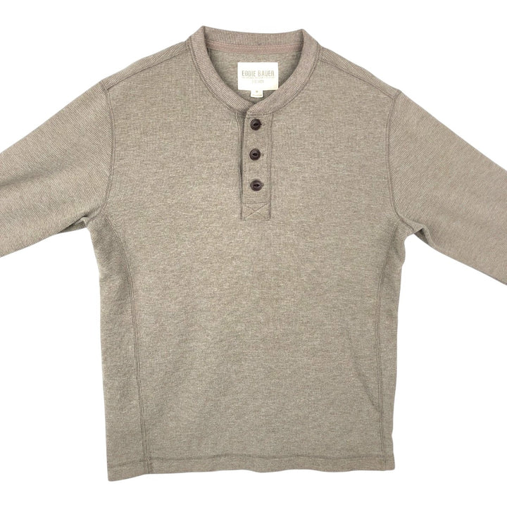 Eddie Bauer Henley Neck Thermal Long T-Shirt Waffle Men's M Size cotton beige type brown Vintage Second Hand