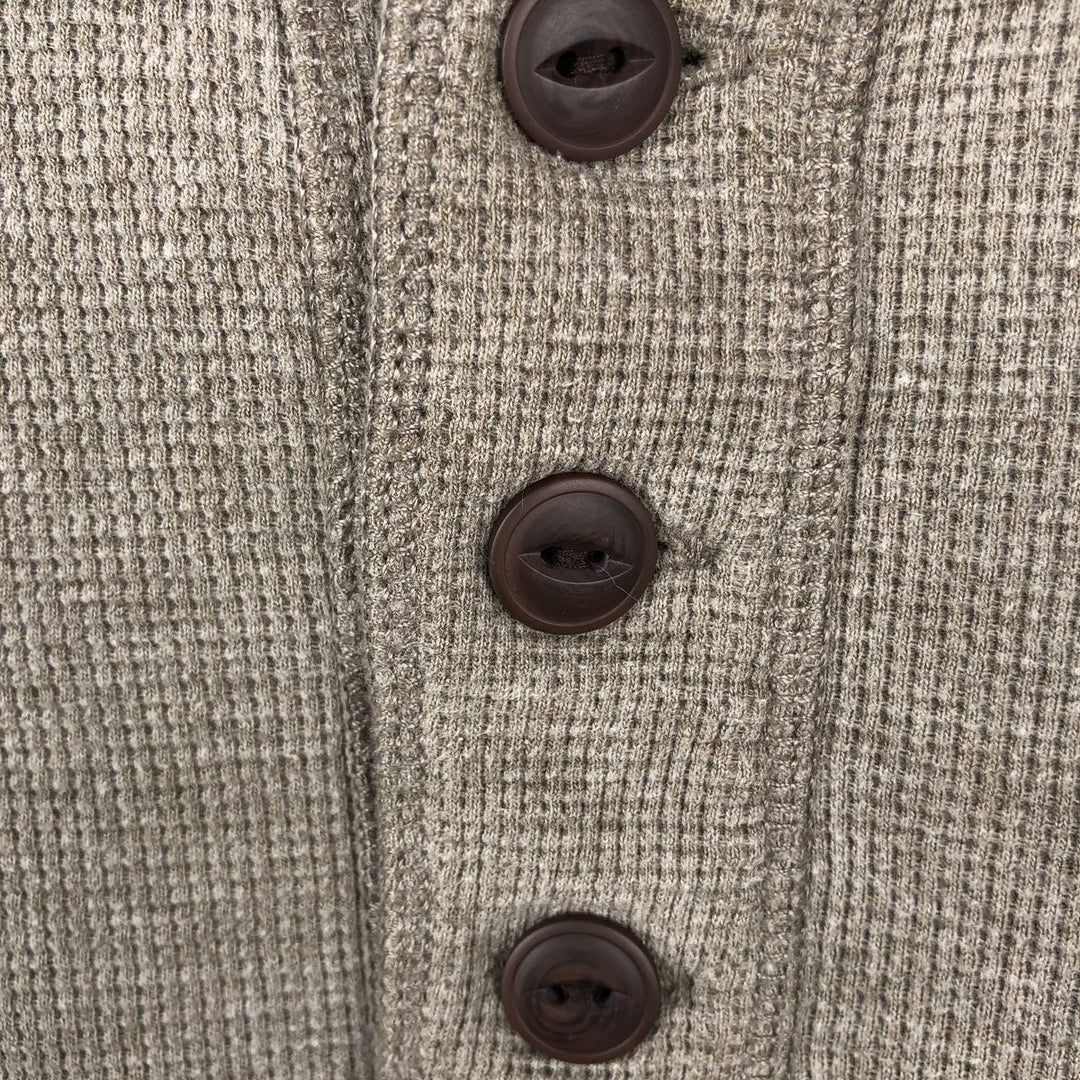 Eddie Bauer Henley Neck Thermal Long T-Shirt Waffle Men's M Size cotton beige type brown Vintage Second Hand