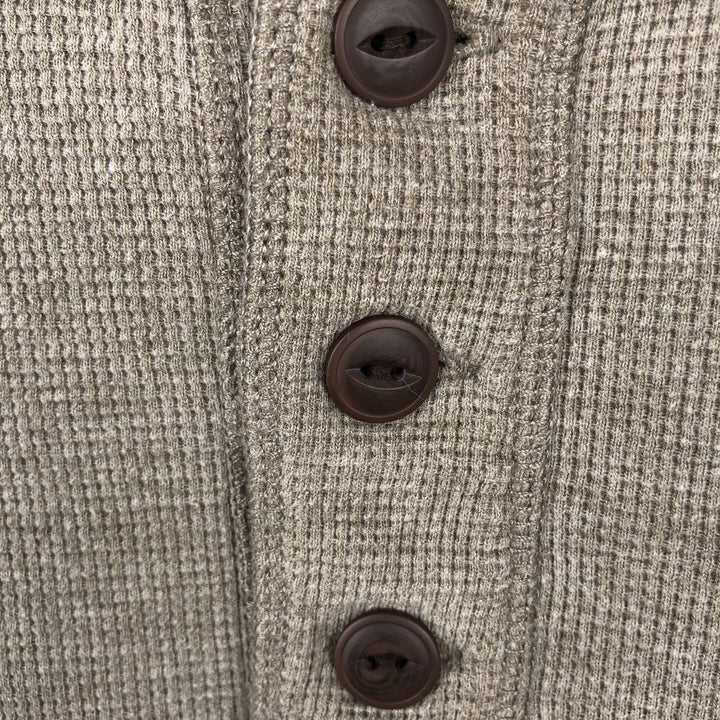 Eddie Bauer Henley Neck Thermal Long T-Shirt Waffle Men's M Size cotton beige type brown Vintage Second Hand