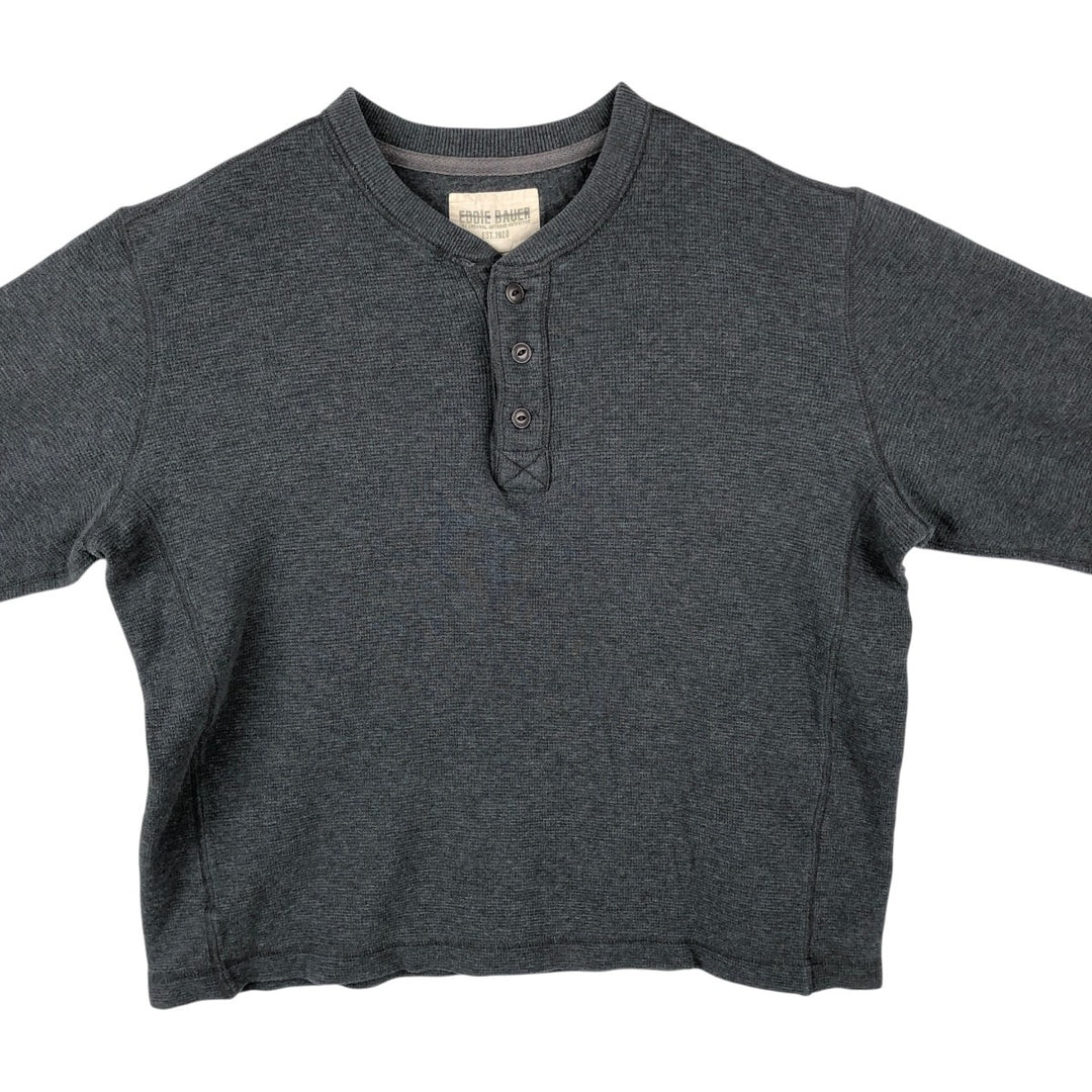 Eddie Bauer Men's Waffle Thermal Henley T-Shirt, Size XL cotton gray type Vintage Second Hand