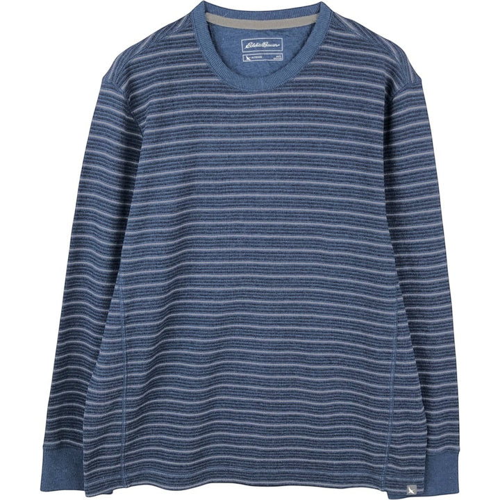 Eddie Bauer Border Pattern Thermal Long-Sleeve T-Shirt (Waffle Knit) - Men's Size L (approx.) cotton blue type Vintage Second Hand