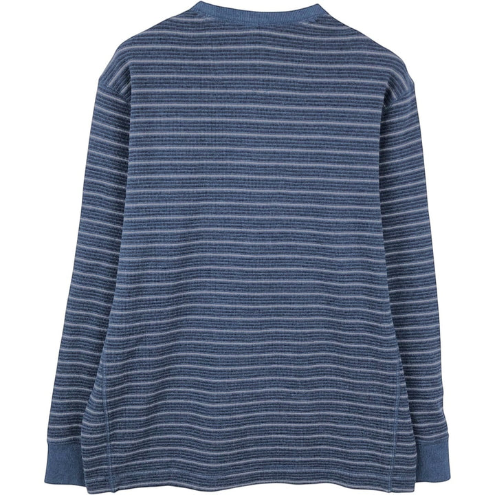 Eddie Bauer Border Pattern Thermal Long-Sleeve T-Shirt (Waffle Knit) - Men's Size L (approx.) cotton blue type Vintage Second Hand