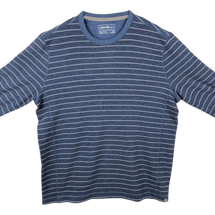 Eddie Bauer Border Pattern Thermal Long-Sleeve T-Shirt (Waffle Knit) - Men's Size L (approx.) cotton blue type Vintage Second Hand