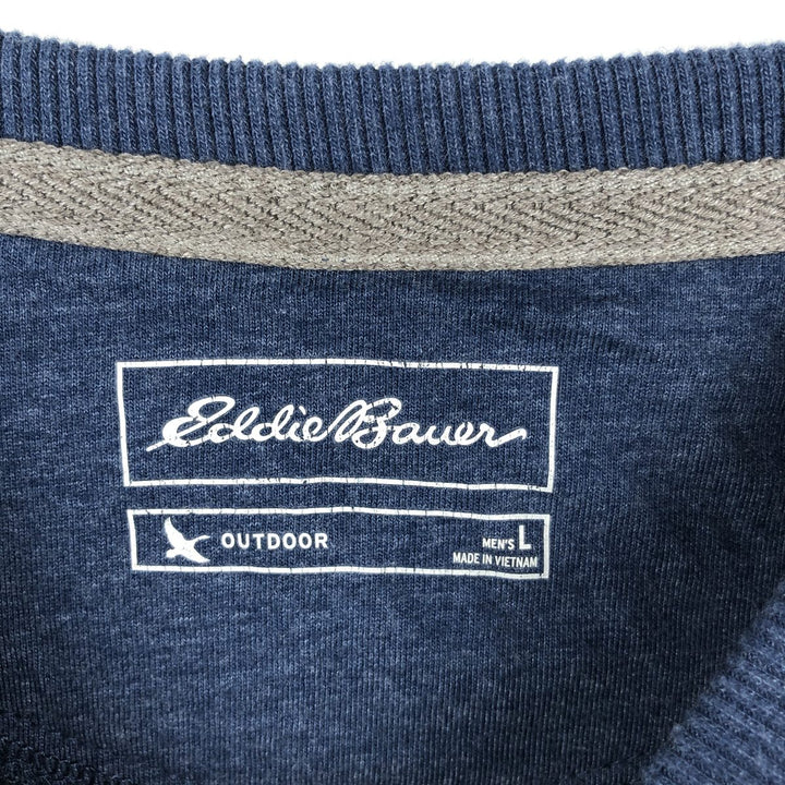 Eddie Bauer Border Pattern Thermal Long-Sleeve T-Shirt (Waffle Knit) - Men's Size L (approx.) cotton blue type Vintage Second Hand