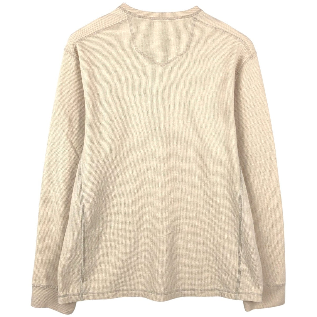 Eddie Bauer Men's Thermal Long Sleeve T-Shirt, Waffle Henley, Size L cotton Beige type Vintage Second Hand