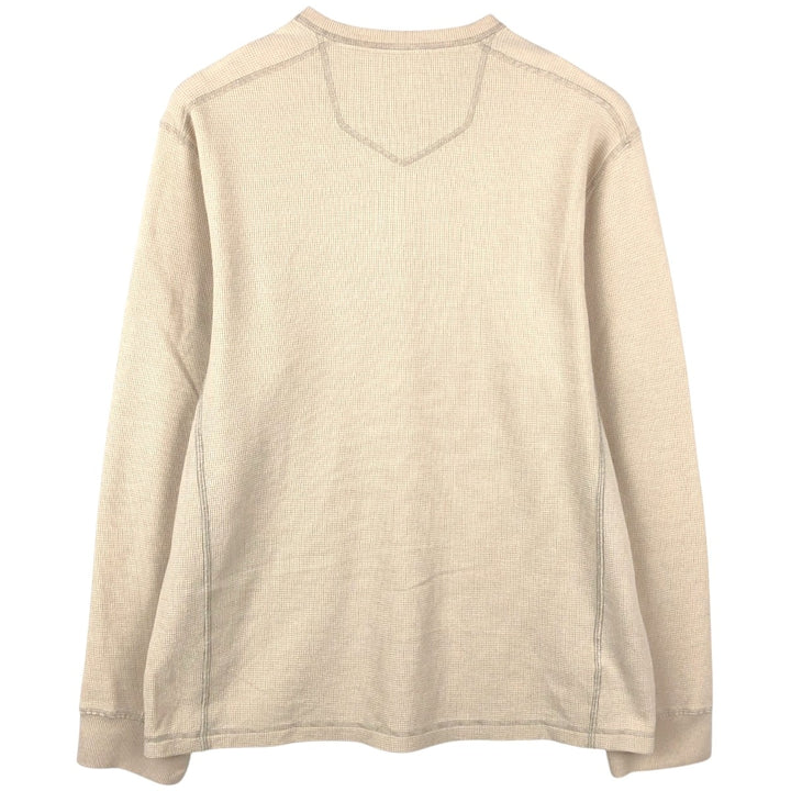 Eddie Bauer Men's Thermal Long Sleeve T-Shirt, Waffle Henley, Size L cotton Beige type Vintage Second Hand