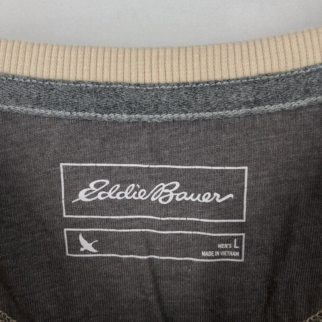 Eddie Bauer Men's Thermal Long Sleeve T-Shirt, Waffle Henley, Size L cotton Beige type Vintage Second Hand