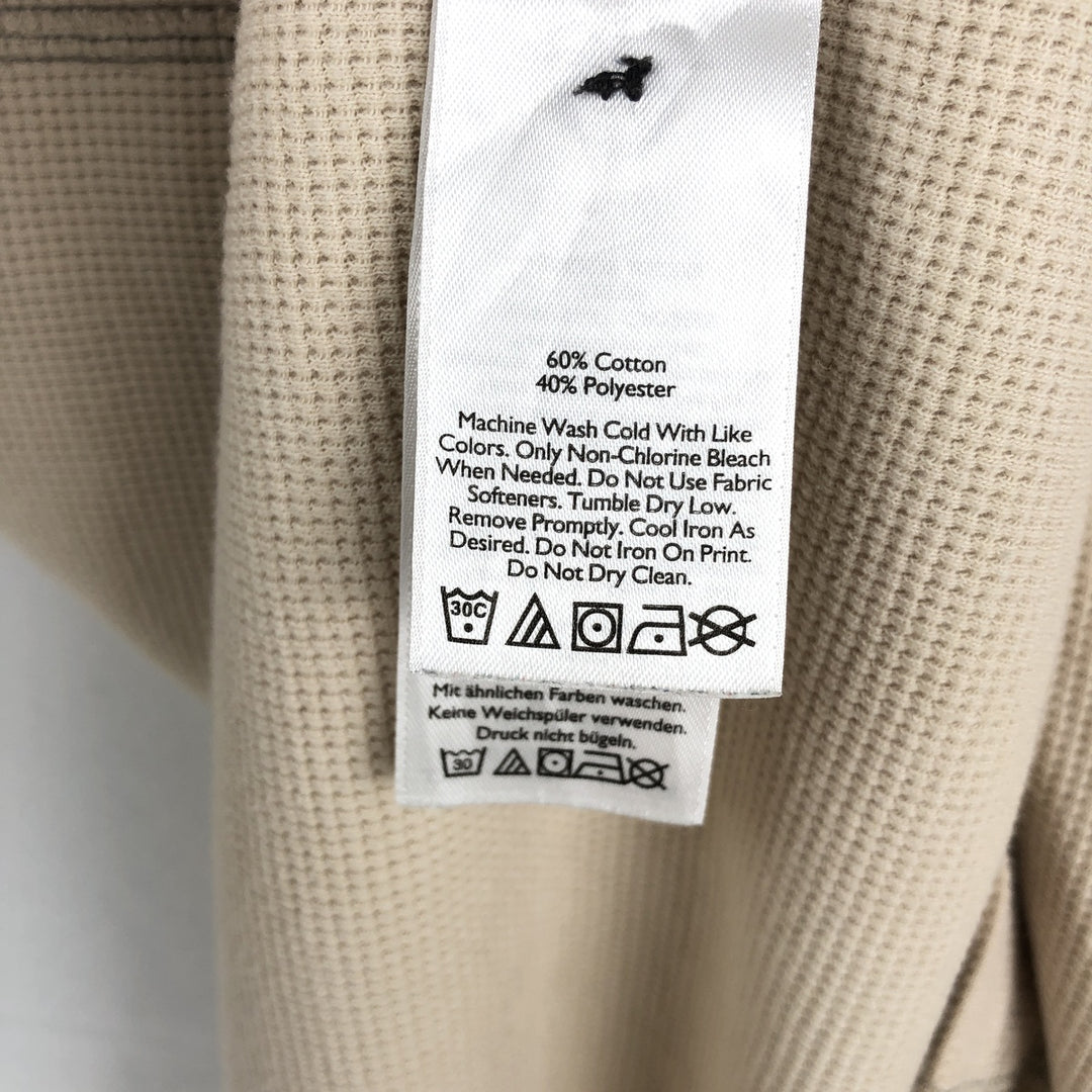 Eddie Bauer Men's Thermal Long Sleeve T-Shirt, Waffle Henley, Size L cotton Beige type Vintage Second Hand