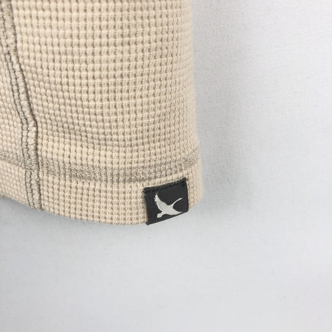 Eddie Bauer Men's Thermal Long Sleeve T-Shirt, Waffle Henley, Size L cotton Beige type Vintage Second Hand