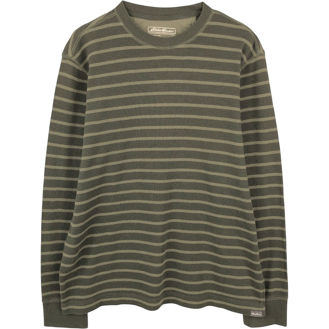 Eddie Bauer Border Pattern Thermal Long-Sleeve T-Shirt (Waffle Knit) - Men's Size L (approx.) cotton Khaki type Vintage Second Hand
