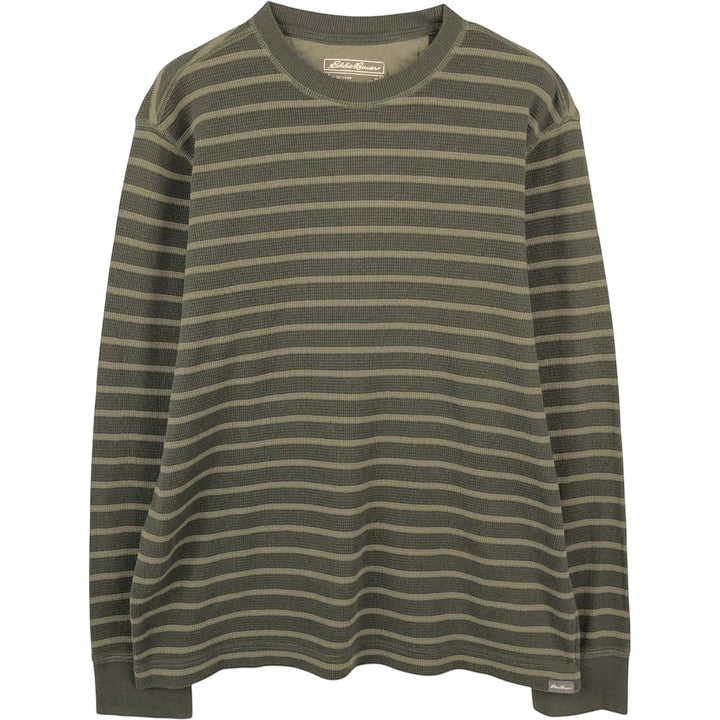 Eddie Bauer Border Pattern Thermal Long-Sleeve T-Shirt (Waffle Knit) - Men's Size L (approx.) cotton Khaki type Vintage Second Hand