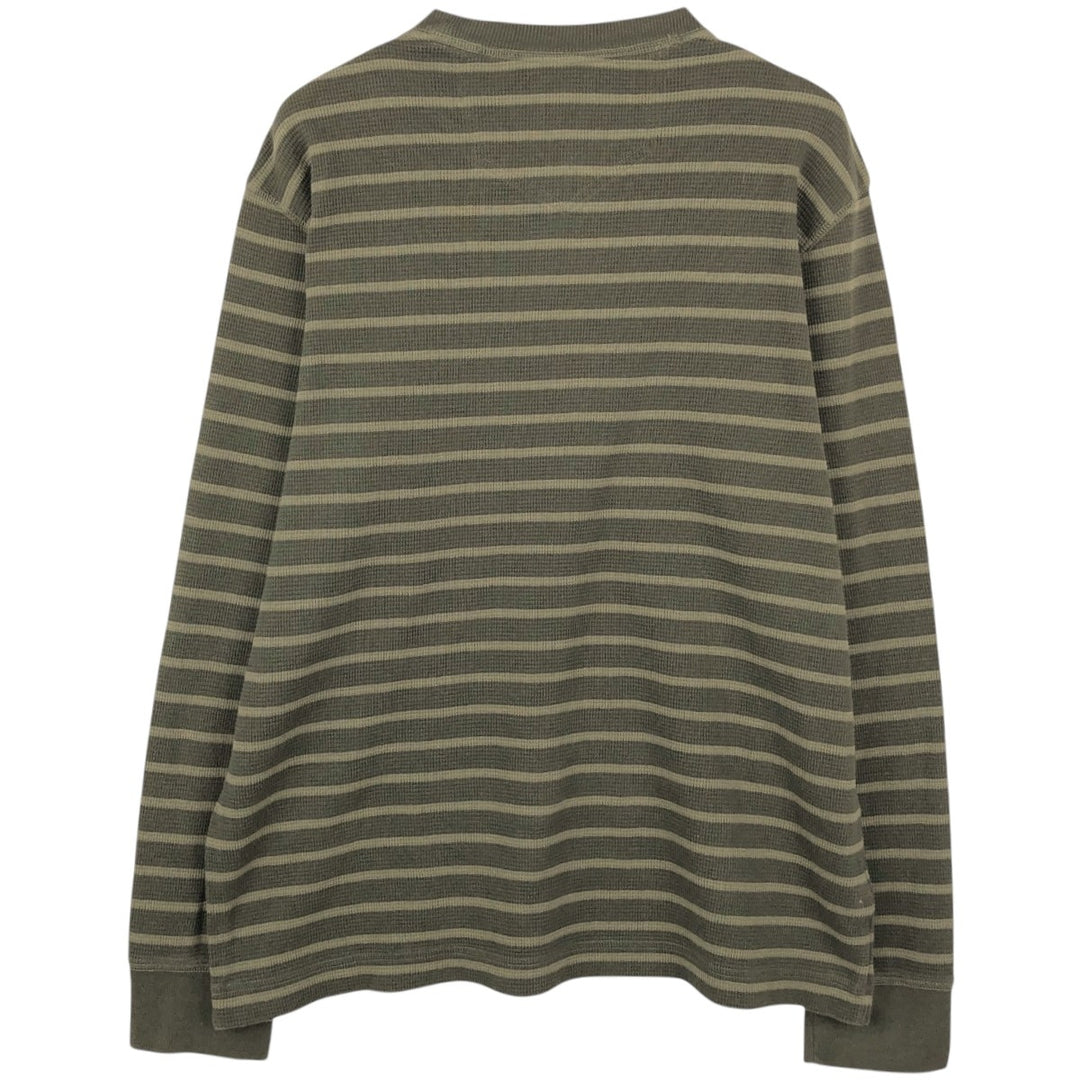 Eddie Bauer Border Pattern Thermal Long-Sleeve T-Shirt (Waffle Knit) - Men's Size L (approx.) cotton Khaki type Vintage Second Hand