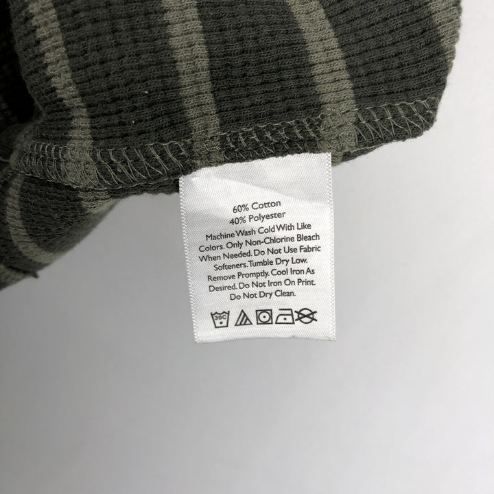 Eddie Bauer Border Pattern Thermal Long-Sleeve T-Shirt (Waffle Knit) - Men's Size L (approx.) cotton Khaki type Vintage Second Hand