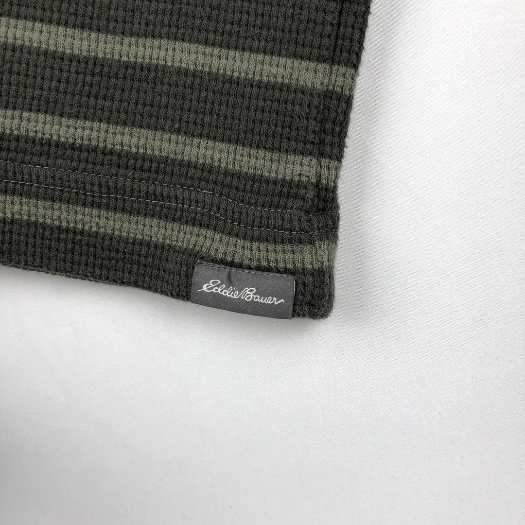 Eddie Bauer Border Pattern Thermal Long-Sleeve T-Shirt (Waffle Knit) - Men's Size L (approx.) cotton Khaki type Vintage Second Hand