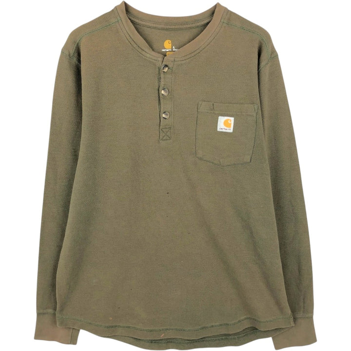 Carhartt Relaxed Fit Henley Neck Thermal Long-Sleeve T-Shirt, Men's Size L (approx.) cotton Khaki type Vintage Second Hand