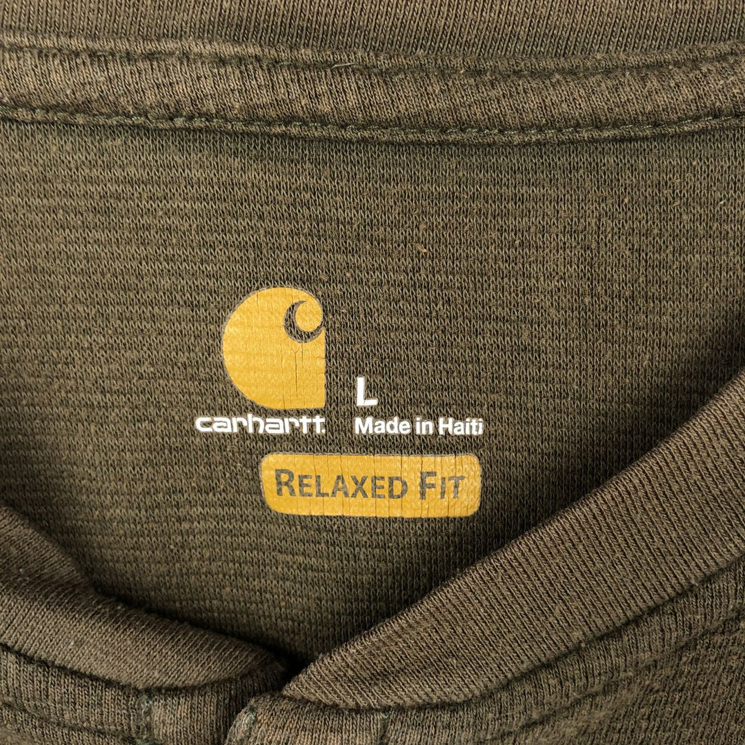 Carhartt Relaxed Fit Henley Neck Thermal Long-Sleeve T-Shirt, Men's Size L (approx.) cotton Khaki type Vintage Second Hand