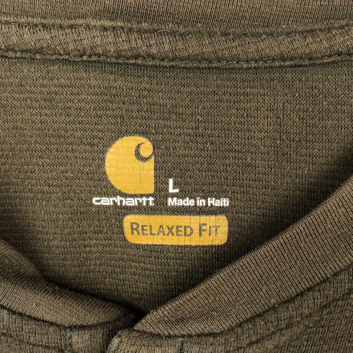 Carhartt Relaxed Fit Henley Neck Thermal Long-Sleeve T-Shirt, Men's Size L (approx.) cotton Khaki type Vintage Second Hand
