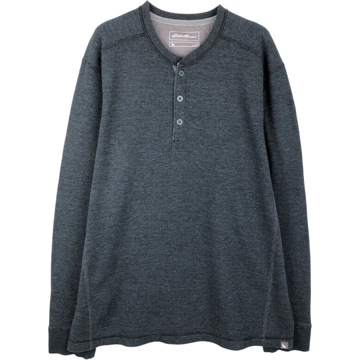 Eddie Bauer Men's Thermal Long Sleeve T-Shirt, Waffle Henley, Size L cotton black type Vintage Second Hand
