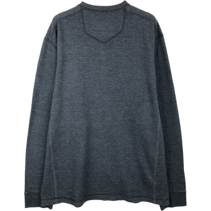 Eddie Bauer Men's Thermal Long Sleeve T-Shirt, Waffle Henley, Size L cotton black type Vintage Second Hand