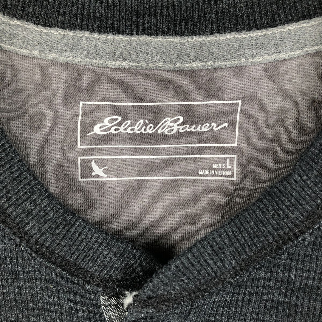 Eddie Bauer Men's Thermal Long Sleeve T-Shirt, Waffle Henley, Size L cotton black type Vintage Second Hand