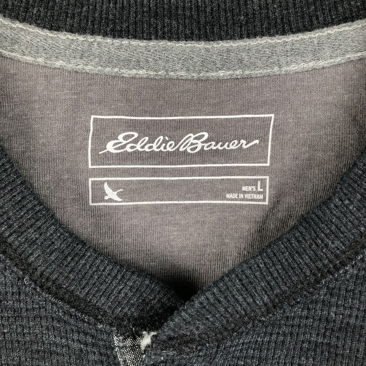 Eddie Bauer Men's Thermal Long Sleeve T-Shirt, Waffle Henley, Size L cotton black type Vintage Second Hand