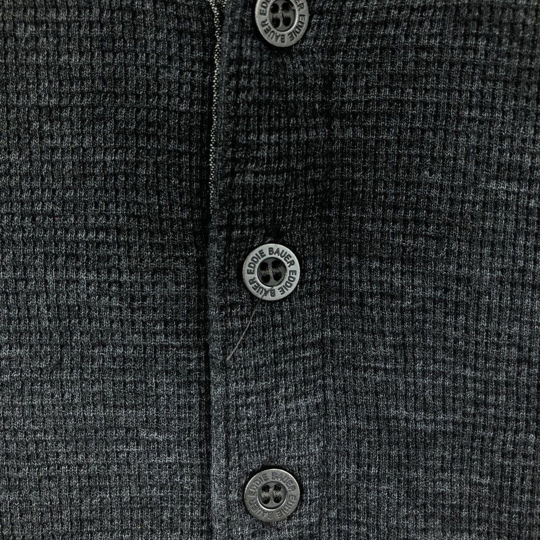 Eddie Bauer Men's Thermal Long Sleeve T-Shirt, Waffle Henley, Size L cotton black type Vintage Second Hand