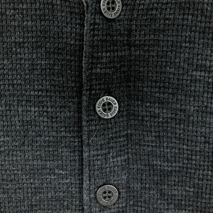 Eddie Bauer Men's Thermal Long Sleeve T-Shirt, Waffle Henley, Size L cotton black type Vintage Second Hand