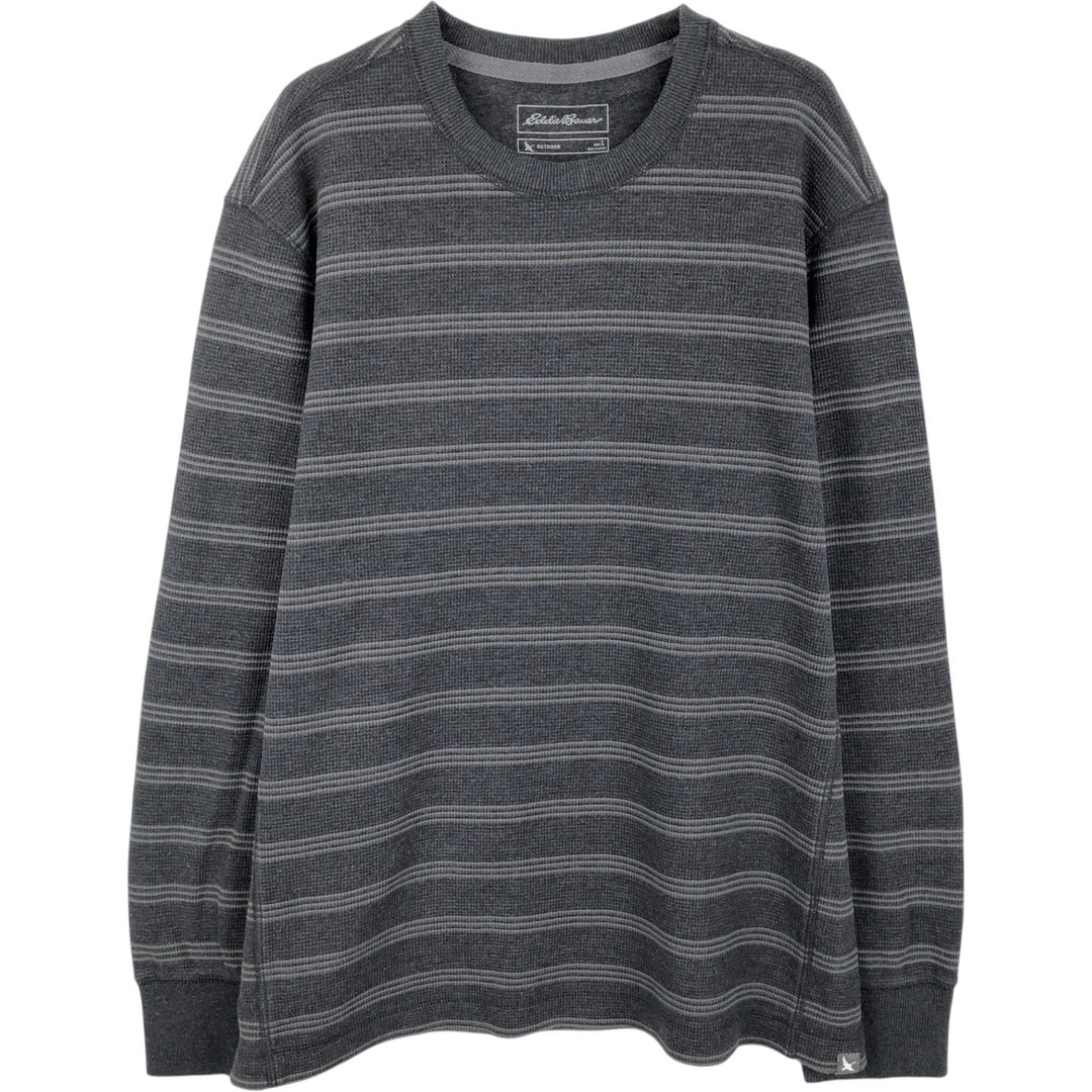 Eddie Bauer Border Pattern Henley Neck Thermal Long-Sleeve T-Shirt (Waffle Knit) - Men's Size L (approx.) cotton black type Vintage Second Hand