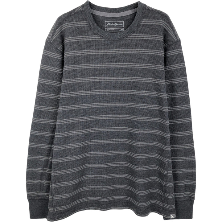 Eddie Bauer Border Pattern Henley Neck Thermal Long-Sleeve T-Shirt (Waffle Knit) - Men's Size L (approx.) cotton black type Vintage Second Hand