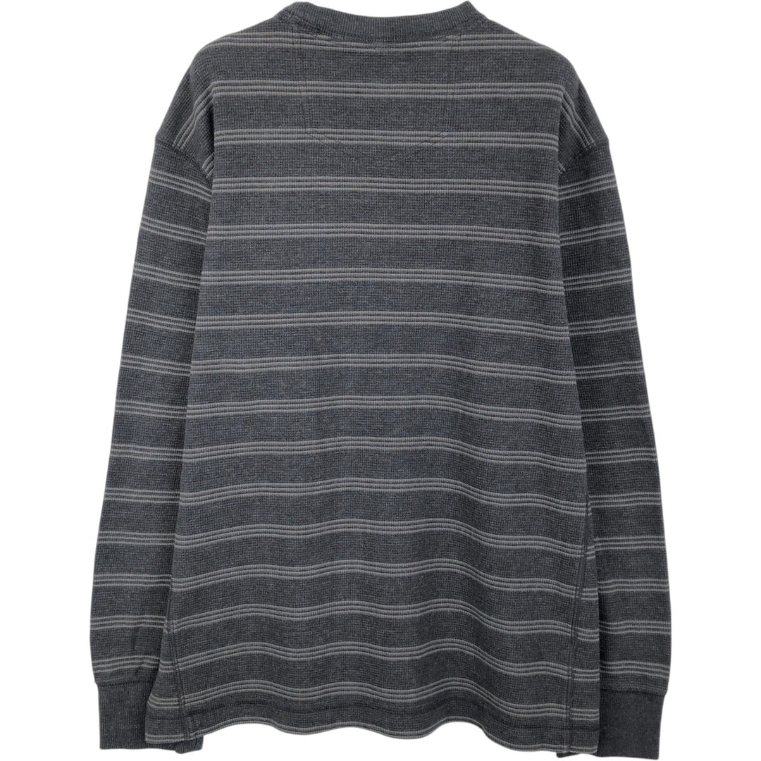 Eddie Bauer Border Pattern Henley Neck Thermal Long-Sleeve T-Shirt (Waffle Knit) - Men's Size L (approx.) cotton black type Vintage Second Hand
