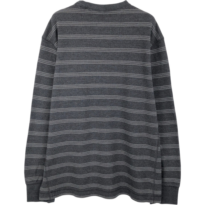 Eddie Bauer Border Pattern Henley Neck Thermal Long-Sleeve T-Shirt (Waffle Knit) - Men's Size L (approx.) cotton black type Vintage Second Hand